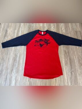 AMERICAN APPAREL PINK MARTINI JERSEY STYLE RAGLAN LONG SLEEVE TSHIRT MEDIUM